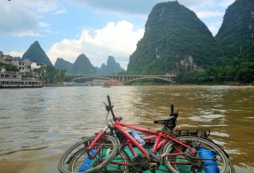 Boating down the Li River in Yangshuo, China