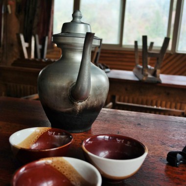 A traditional Tibetan tea pot used to serve Yak butter tea