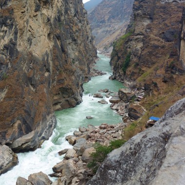 Close-up view of Tiger Leaping Gorge from the lower trail